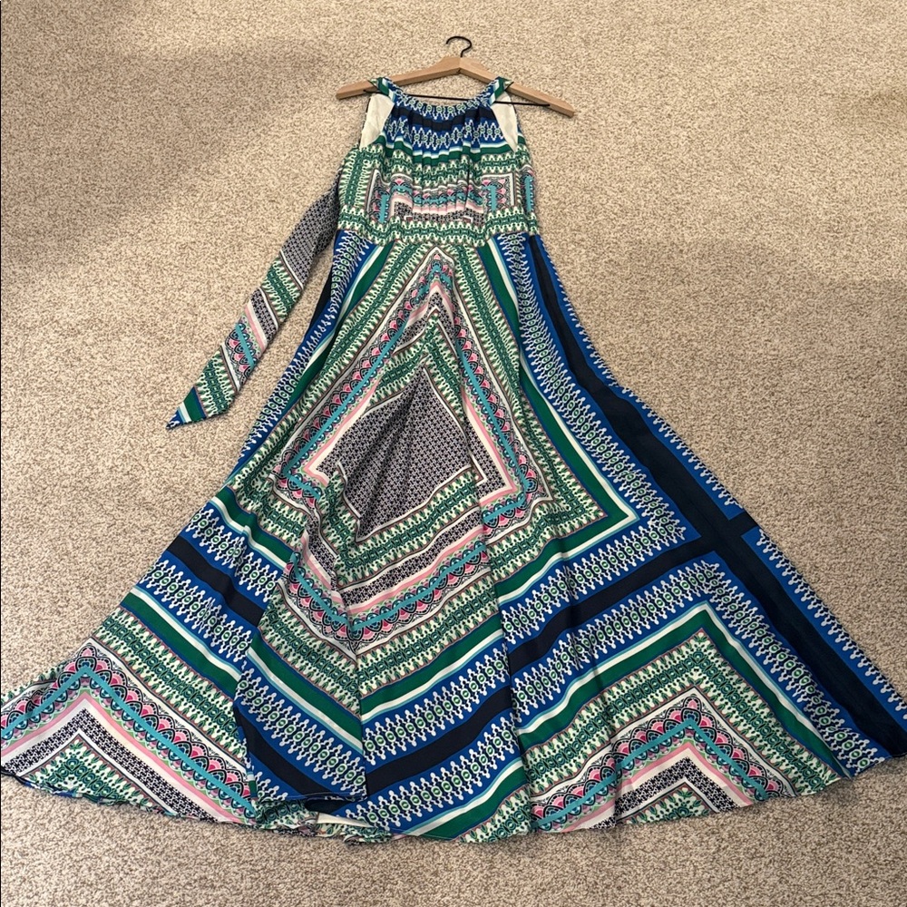 Eliza J Blue and Green Geometric Maxi Dress (worn once)